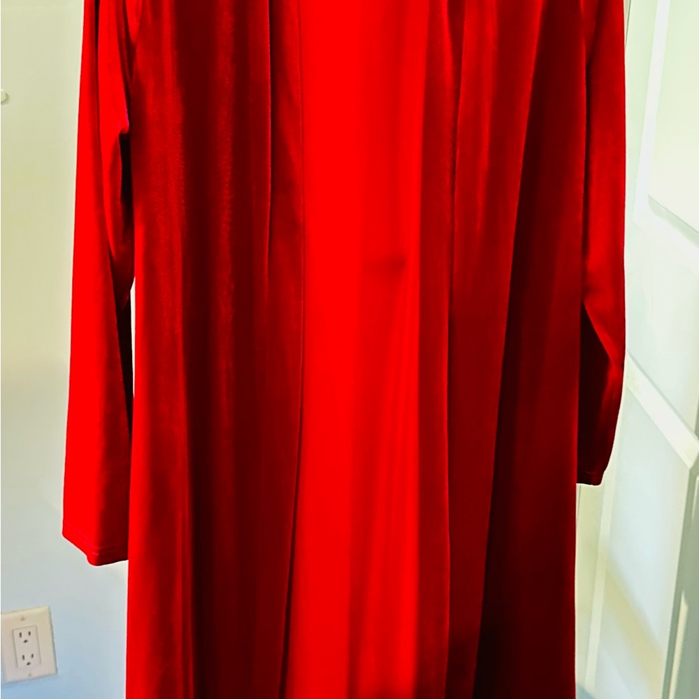 Elegant Red Velvet Long Sleeve Dress